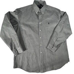 Ralph‎ Lauren Yarmouth Oxford Shirt Men's 16.5 34/35 Button Up Grey Herringbone